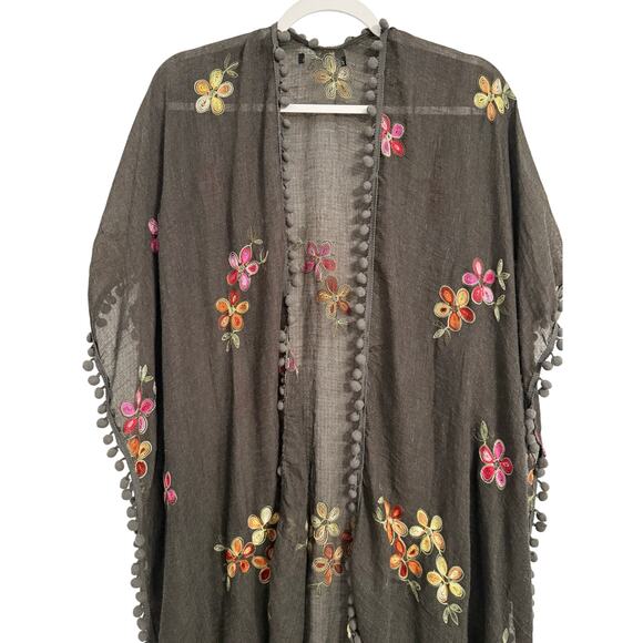 Women's OS Do Everything With Love Boho Embroidered Floral Open Front Kimono - Picture 3 of 7